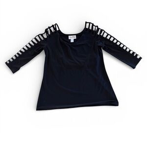 Joseph Ribkoff Black Cut-Out Sleeve Blouse vintage Size 10